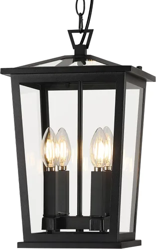 Vista 9 de Lámpara colgante exterior para porche, luz colgante negra de 1 luz, lámpara colgante exterior moderna con vidrio cilíndrico y cadena ajustable