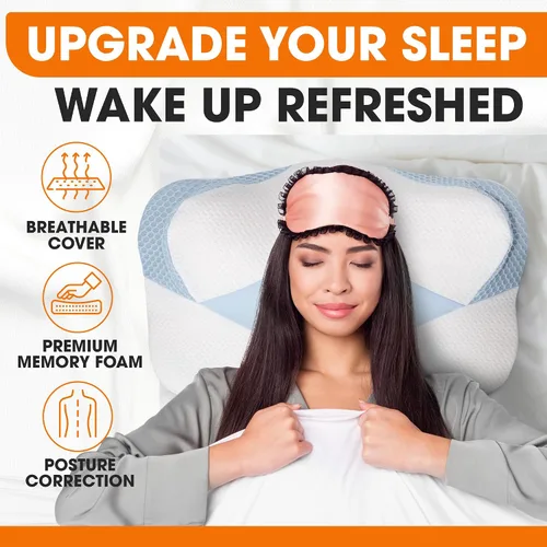 Vista 2 de Cheer Collection Almohada cervical para aliviar el dolor de cuello y hombros – Almohada ortopédica de espuma viscoelástica para dormir, almohada