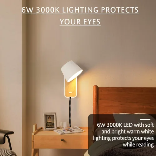 Vista 3 de Lámpara de pared moderna con cable de enchufe para dormitorios, pasillo, sala de estar, accesorio de iluminación de montaje contemporáneo