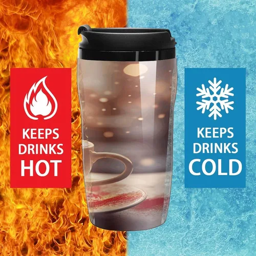 Vista 5 de Hearts Drawn on Coffee Coffee Cup Hot Coffee Travel Mug Reusable Iced Coffee Cups Double Heat Insulation Coffee Mug with Leak-Proof Lid Stylish