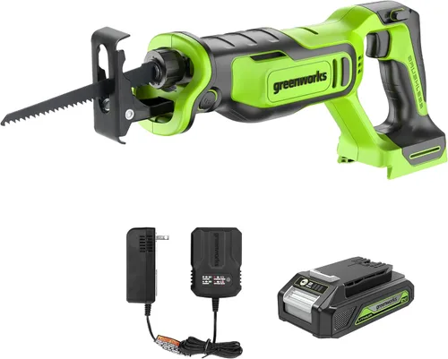 Vista 16 de Greenworks Sierra Recíproca Compacta de Una Mano sin Escobillas de 24V de 1" (3,000 SPM), Sierra Recíproca Inalámbrica de Velocidad Variable
