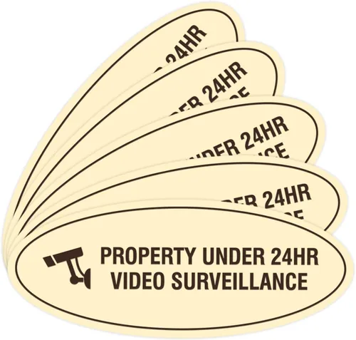 Vista 24 de Cartel de vigilancia oval PROPERTY UNDER 24HR - Negro - Pequeño (1 paquete)
