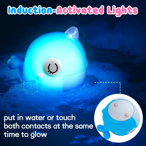 Vista 2 de Juguetes de baño iluminados, juguetes de piscina para niños de 1, 2, 3 años, juguetes de baño activados por agua para niños de 1 a 3 años, juguetes