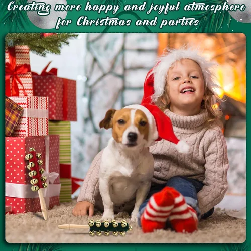 Vista 4 de Cindeer 2 Piezas Cascabeles de Trineo de Mano de Navidad Mango de Madera Cascabel Instrumentos Musicales Sonajero Instrumento de Percusión Musical