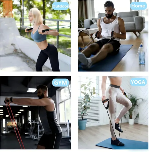 Vista 6 de 20 bandas de resistencia con asas para entrenamientos en casa, juego de bandas de ejercicio universales para terapia física y rehabilitación