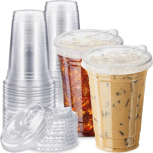 Vista 9 de Qinsihwn 100 Piezas Vasos de Plástico Desechables de 8 OZ con Tapas Planas, Vasos Transparentes de Porción con Tapas Planas, Recipientes de Plástico
