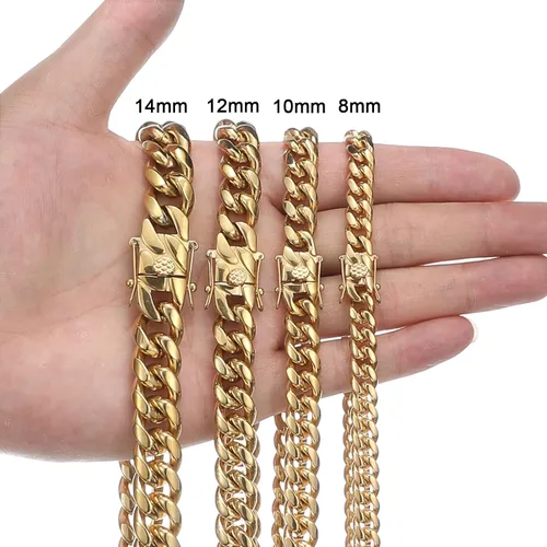 Vista 4 de Cuban Chain Necklace for Men Women 18k Silver Gold Stainless Steel Cuban Chains 8mm 10mm Width Fashion Hip Hop Jewelry