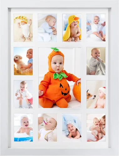 Vista 8 de GMFrames Marcos de fotos para los primeros años del bebé, marco de fotos de 12 meses, marco de fotos de 12 * 16 para (1) 5x7 y (12) fotos