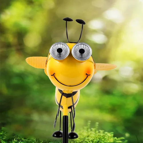 Vista 6 de Abeja de metal con ojos de luz solar, decoración de jardín de abeja, estacas decorativas de jardín para jardín, césped, valla, patio trasero, patio