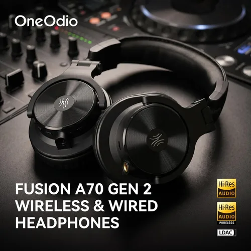 Vista 2 de OneOdio Auriculares Bluetooth A70 Gen 2 y con cable sobre la oreja con LDAC Tiempo de reproducción de 72 horas, Bluetooth 6.0, micrófono integrado
