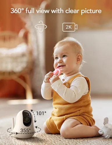 Vista 4 de nooie Monitor de bebé 5G mejorado con WiFi, monitor de cámara de bebé 2K, panorámica e inclinación de 360 grados, visión nocturna HD, sensor