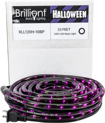 Vista 2 de Cuerda de luz LED morada, edición de Halloween, con PVC negro, 120 voltios, 33 pies