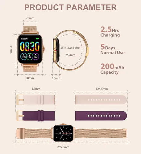 Vista 7 de Reloj inteligente para mujer (recepción de llamadas/marcación), reloj inteligente impermeable para teléfonos Android iOS de 1.7 pulgadas, pantalla