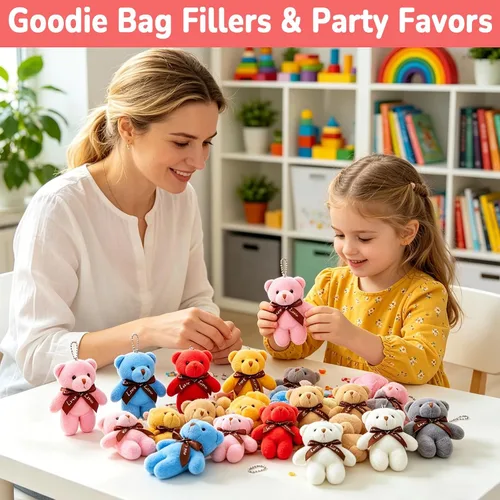 Vista 4 de AMENON Paquete de 28 mini juguetes de oso de peluche, regalos para niños, aula, escuela, mini animales de peluche, adornos colgables, adornos