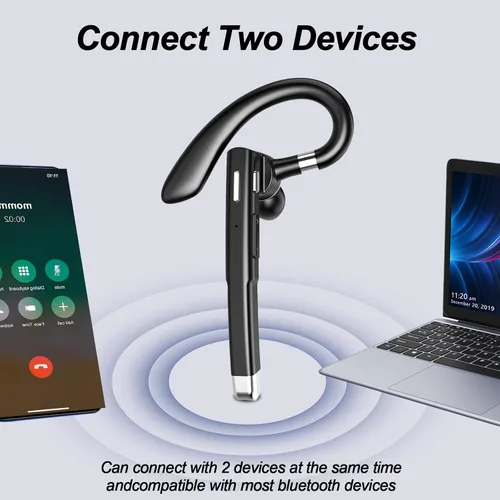 Vista 3 de Auriculares Bluetooth, auricular Bluetooth inalámbrico con funda de carga de 500 mAh, 80 horas de tiempo de conversación, auriculares manos libres