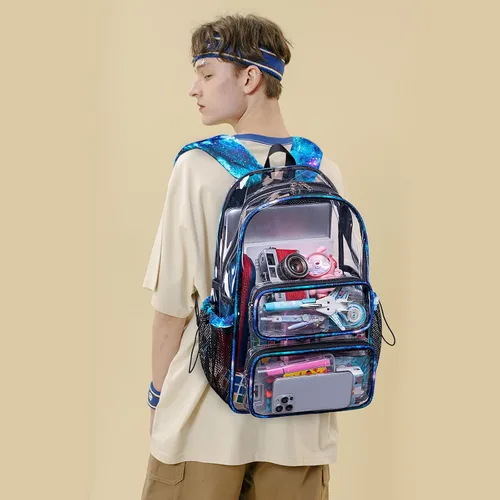 Vista 36 de CAMTOP Mochila transparente resistente y transparente para estudiantes, escuela, trabajo, festival, viajes, deportes, Beige, Mediana, Camtop Mochila