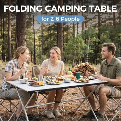 Vista 3 de KingCamp Mesa de Campamento Enrollable de Aluminio Plegable, Ligera, Grande, Portátil, Mesa de Campamento Plegable para Picnic, Camping, Barbacoa