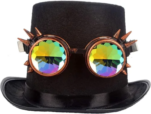 Vista 21 de FUT Gafas Steampunk con pinchos arcoíris ABS, lentes de caleidoscopio rave, soldadura cibernética, gótico, cosplay, vintage