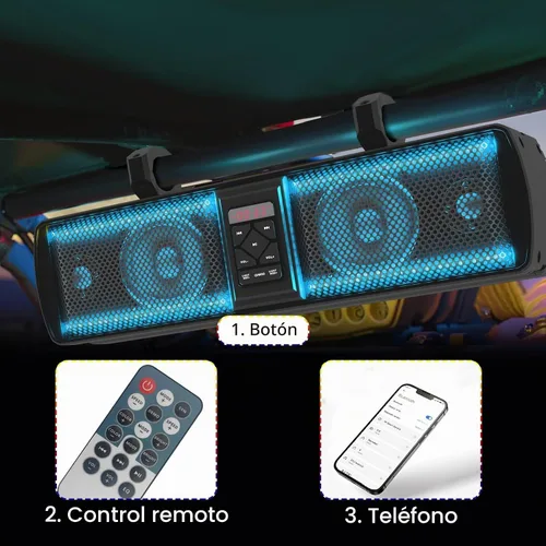 Vista 6 de Barra de sonido UTV, barra de sonido impermeable IP66 Bluetooth para carrito de golf, sistema de altavoces ATV, barra de sonido SXS compatible