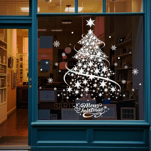 Vista 3 de Decoraciones de Navidad para ventana, calcomanías plateadas para árbol de Navidad, copo de nieve, calcomanías de doble cara, decoración de ventana