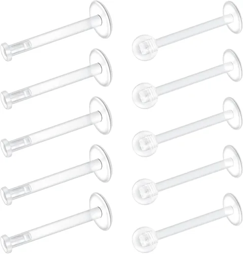 Vista 5 de Mayhoop Aretes transparentes para el trabajo, deportes, cirugía, bioflex, labio, hélice, cartílago, tragus, labio, piercing transparente, joyería