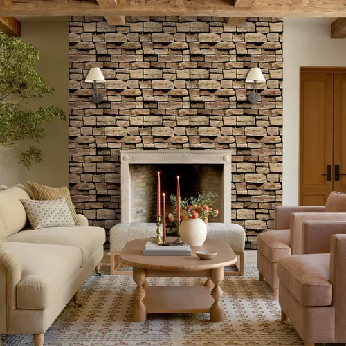 Vista 2 de Commomy Adhesivo de pared 3D de piedra sintética para despegar y pegar, 10 PIEDRA-RP