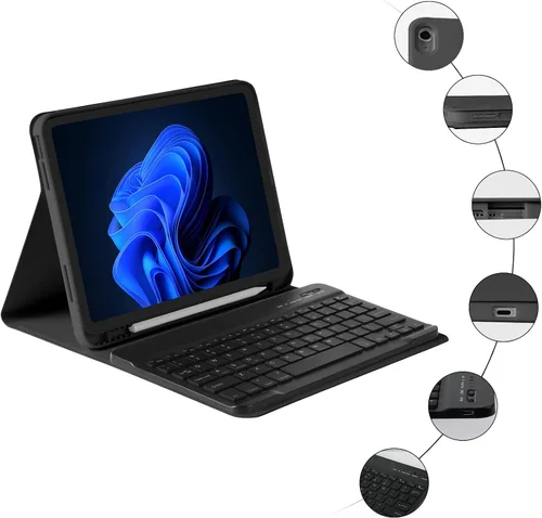 Vista 4 de BQSS Funda para iPad (A16) de 11ª y 10ª Generación con Teclado, Activación/Suspensión Automática, Funda con Teclado Bluetooth Inalámbrico