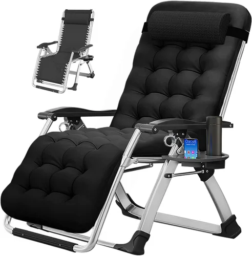 Vista 20 de MOPHOTO Silla de gravedad cero, silla de salón acolchada para exteriores con mesa lateral, silla reclinable de gravedad cero, silla reclinable