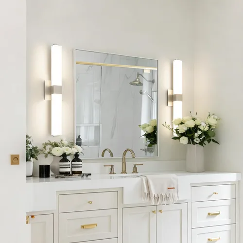 Vista 9 de Lámparas de baño de níquel cepillado: 24 pulgadas, regulable, moderna, minimalista, LED, a prueba de humedad, 5CCT