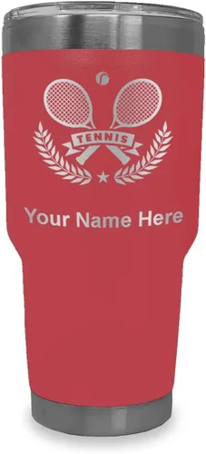 Vista 24 de LaserGram Personalized 20oz Tumbler, Tennis Rackets (Black) Engraved Gift for Tennis Players, Vacuum Insulated Stainless Steel, Laser Engraved