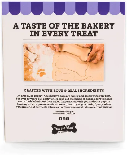 Vista 2 de Three Dog Bakery Crunchy Itty Bitty Bones, sabor a mantequilla de maní, golosinas prémium para perros, caja de 13 onzas