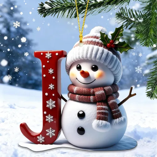 Vista 15 de Adornos de muñeco de nieve de Navidad, linda decoración de árbol de Navidad en forma de letra personalizada colgante, adorno colgante de bricolaje