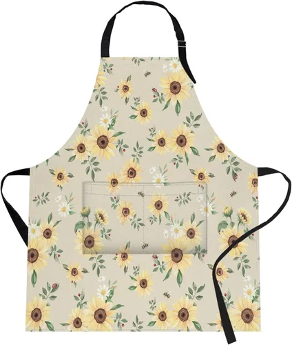Vista 28 de Britimes Delantal de cocina para el hogar, cocina, horneado, jardinería, para mujeres y hombres, con bolsillos, beige, abstracto, textura