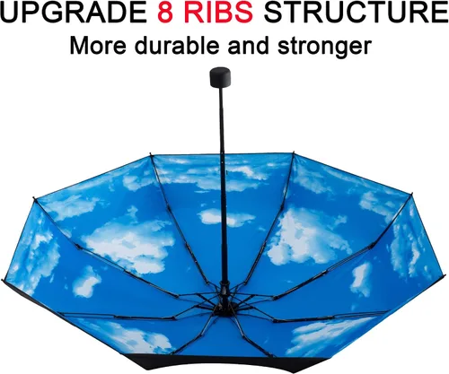 Vista 6 de Goothdurs - Mini paraguas unisex compacto para viaje, a prueba de viento, plegable, ligero, para sol y lluvia, con protección UV del 95 %