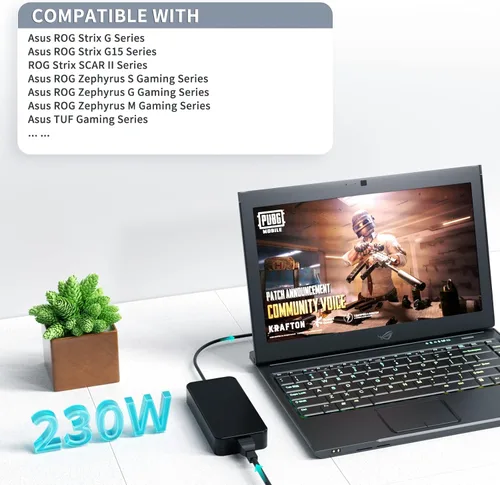 Vista 4 de VHBW 230W Laptop Charger for Asus TUF Rog Compatible with Zephyrus GX701GX GX701GW GX501V GL504G GU501G GU501GM GU502GU GU502LW GU502LWS GU502LU