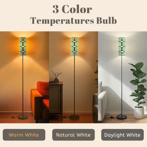 Vista 4 de Modern Floor Lamps for Living Room Green Mid Century Vintage Modern Retro Atomic Geometric Standing Lamps with Linen Lampshade Tall Lamp Metal Pole