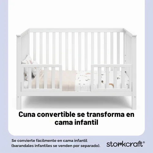 Vista 4 de Stork Craft, Cuna Convertible con Bordes Fijos Hillcrest, Blanco