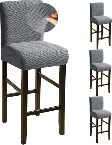 Vista 32 de FORCHEER - Juego de 4 fundas para sillas de bar con respaldos, fundas de jacquard beige para sillas de comedor, funda extraíble y lavable