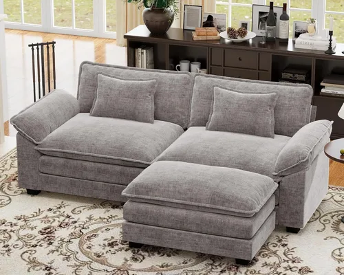 Vista 57 de Sofá modular de gran tamaño de 154 pulgadas, cómodo sofá en forma de U con 3 otomanas móviles, sofá moderno de felpilla de 7 plazas para sala