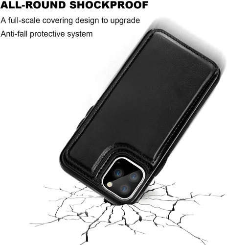 Vista 6 de OT ONETOP - Funda tipo cartera para iPhone 11 Pro con tarjetero y ranuras para tarjetas, doble cierre magnético y funda duradera a prueba de golpes
