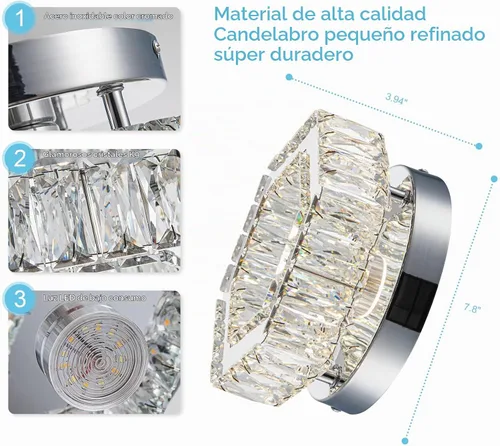 Vista 3 de Mini Candelabros LED con Cristales, Luz de Pasillo, Candelabro de Dormitorio, Luminarias para Baño Cocina Oficina