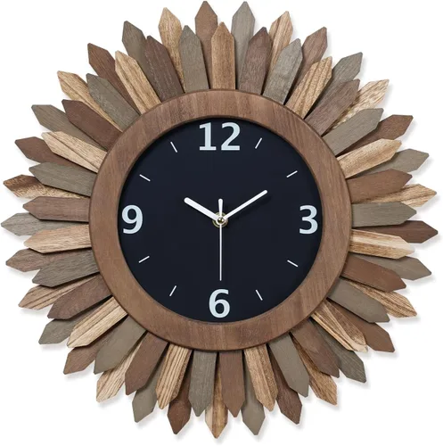 Vista 11 de Honiway Reloj de Pared a Batería de 12 Pulgadas de Madera Rústica Bohemio Sunburst Decorativo Reloj de Pared Silencioso Sin Tictac Negro Relojes