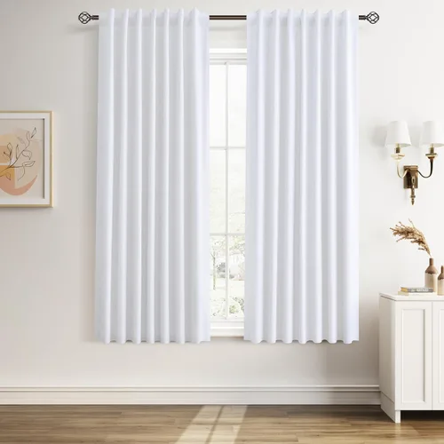 Vista 50 de Guken Cortinas opacas de lino, 2 paneles rústicos, elegantes, 100% opacas, con aislamiento térmico, banda de ganchos y trabilla trasera, 52 x 84