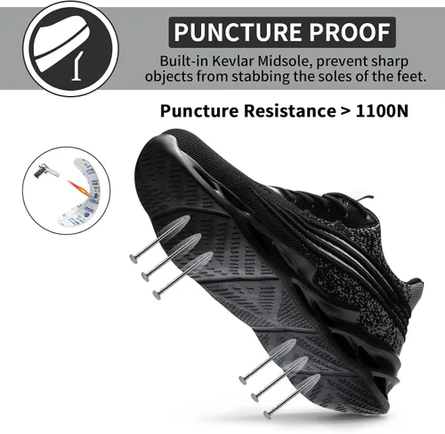 Vista 3 de ARCHINSERT Zapatos de punta de acero para hombres y mujeres, unisex, a prueba de pinchazos, zapatos de seguridad transpirables y antideslizantes