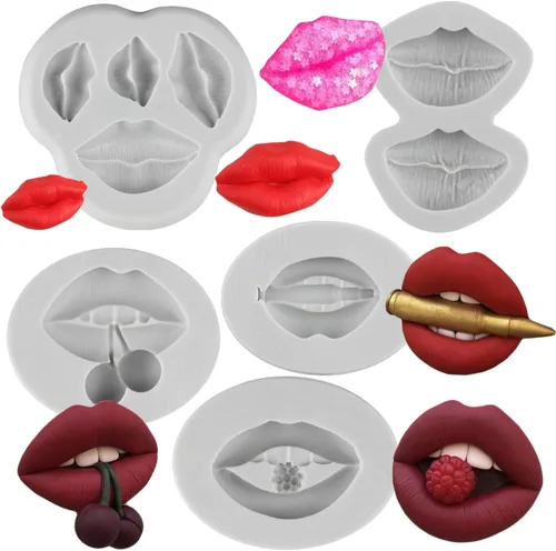 Vista 10 de Moldes de silicona con temática de maquillaje, moldes para fondant, para besos, labios, lápiz labial, perfume, pestañas, cepillo para decoración