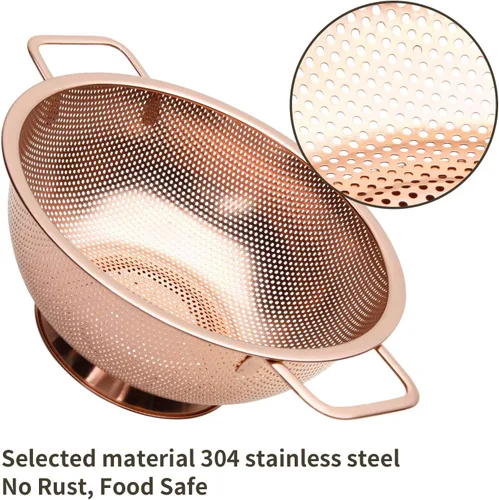 Vista 3 de Colador de 3 cuartos de galón con asa, colador de metal para alimentos para fregadero de cocina, olla de pasta para fideos, verduras y frutas, acero