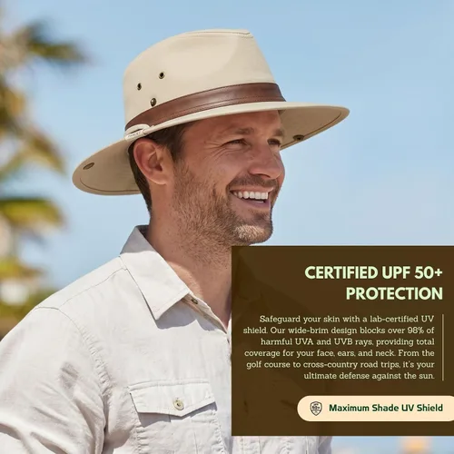 Vista 5 de TOP-EX Sombrero de sol Safari Aussie para hombres y mujeres, UPF 50+ ala Beige-blanco.