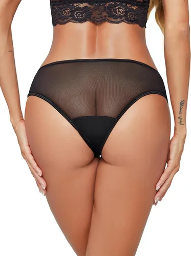 Vista 6 de Avidlove Bragas sexy para mujer, paquete de bragas de malla bordadas con mariposa