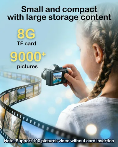 Vista 4 de Mini cámara digital, cámara portátil 1080P para fotografía con tarjeta SD de 8 GB, cadena de clip para tarjeta de llave para adolescentes