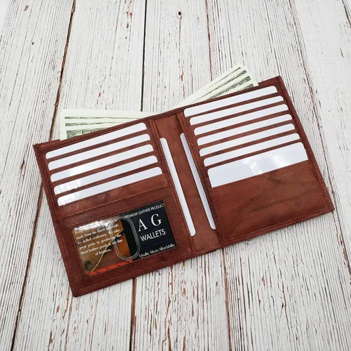 Vista 6 de AG Wallets Billetera de cuero de vaca RFID para hombre, estilo europeo, hipster, 1 ventana de identificación, Borgoña, Cartera Rfid
